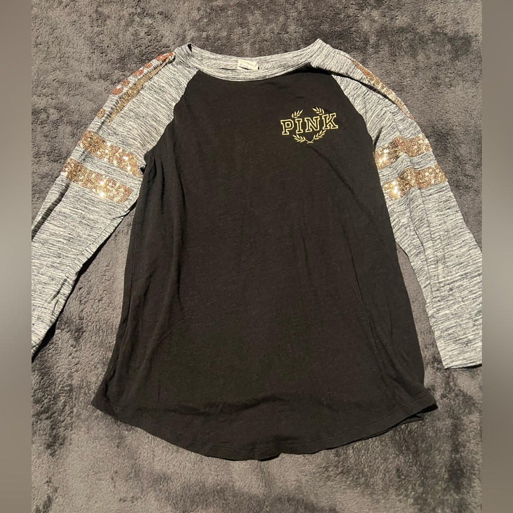 PINK by Victoria Secret 3/4 sleeve S black & grey shirt with gold sequins